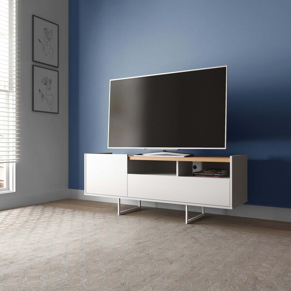 Winston 53.14 TV Stand With 4 Shelves In White And Cinnamon